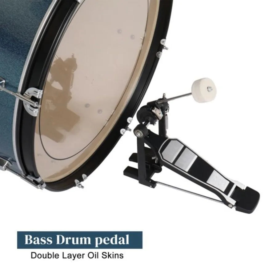 MCH Full Size Adult Drum Set 5Piece Black with Bass Drum two Tom Drum Snare Drum Floor Tom 16 Ride Cymbal 14 Hihat Cymbals Stoo