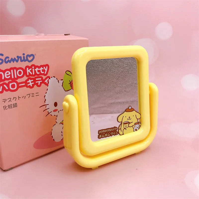 Anime Accessories Kawaii My Melody Cinnamoroll Pom Pom Purin Rotating Mirror Cartoon Desktop Ornament Decoration Dressing Mirror