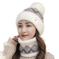 2PCS Winter Women Plush Velvet Hats Neck Warmer Hat Scarf Set Beanies Cycling Windproof Hat Outdoor Ear Protection